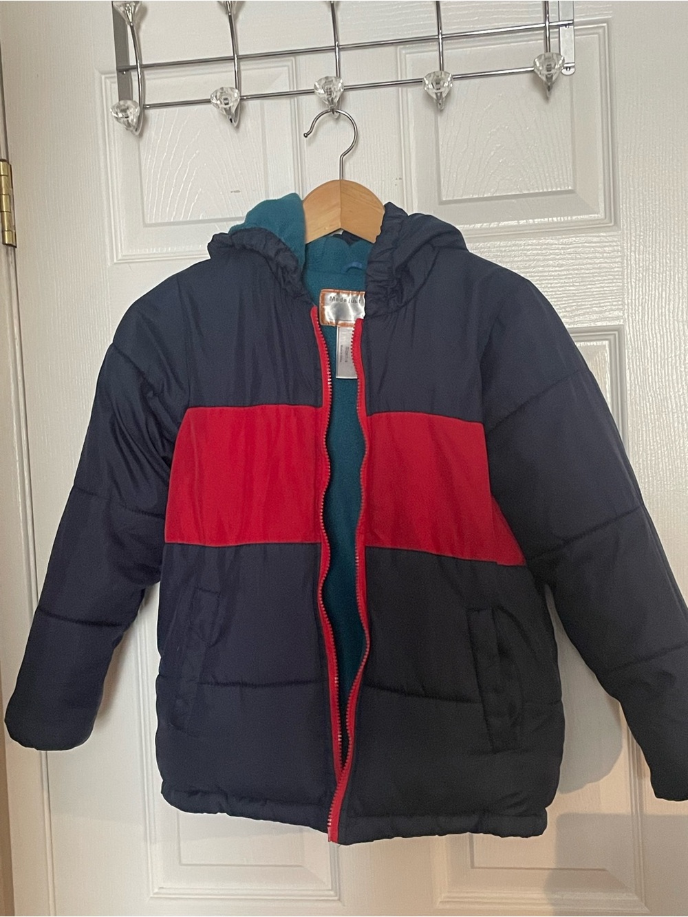 Kids Navy and Red Hooded Puffer Jacket